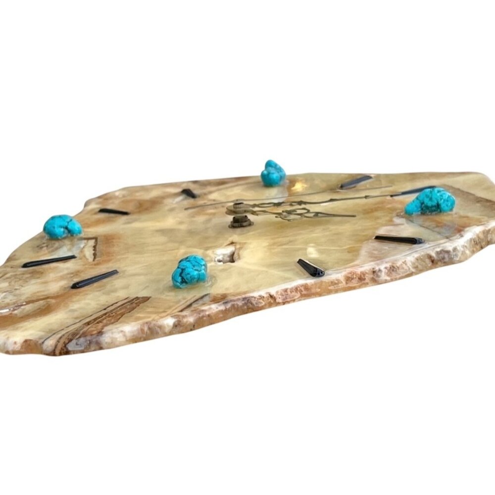 Light Agate Stone Wall Clock With Turquoise & Black Accents Gift Vintage GUC - Picture 2 of 5